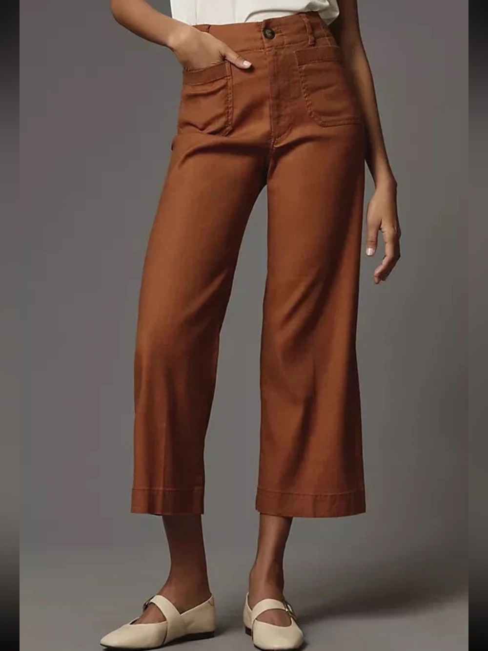 Maeve - Colette Cropped Linen Wide Leg Pant in brown (28)